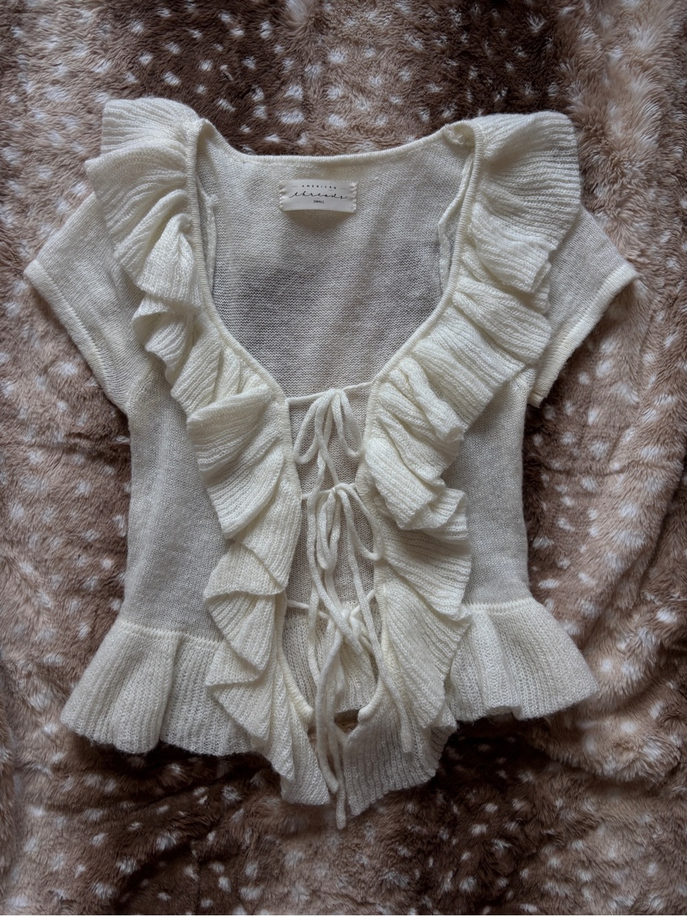 American Threads Ruffled Tie-Front Knit Top - Ivory